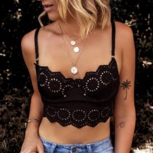 Black boho style bralette eyelet cutout design New